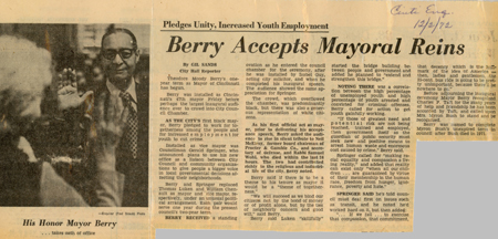 A newspaper clipping of an article titles “Berry Accepts Mayoral Reins”