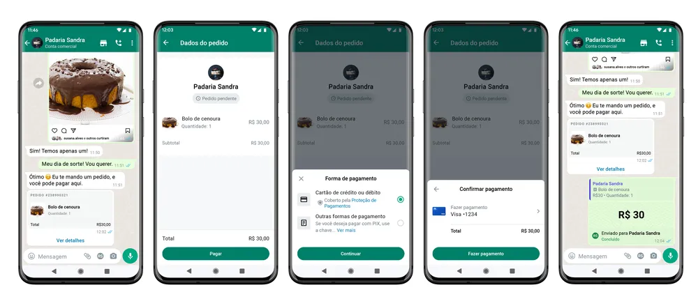 demonstração da nova função de pagamentos no WhatsApp