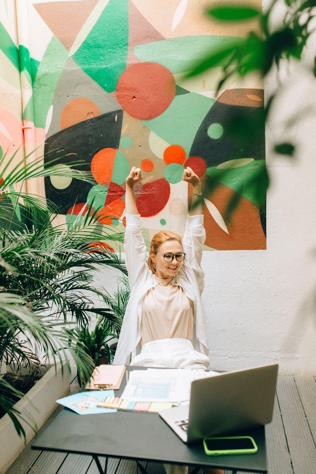 a woman doing her workplace stretching program