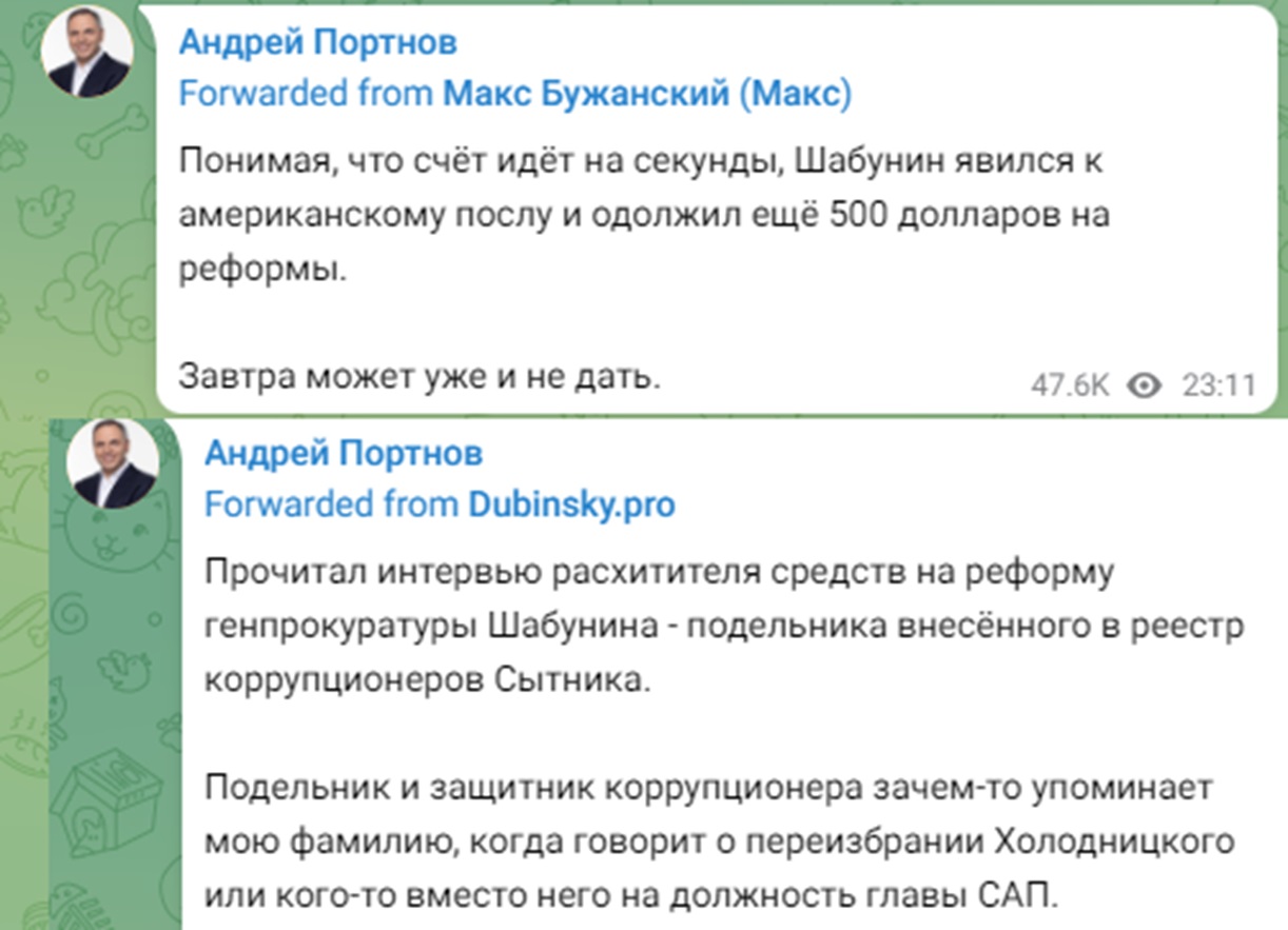 Скрин поста з Telegram-каналу Портнова