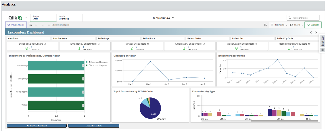 Encounters dashboard in ThoroughCare