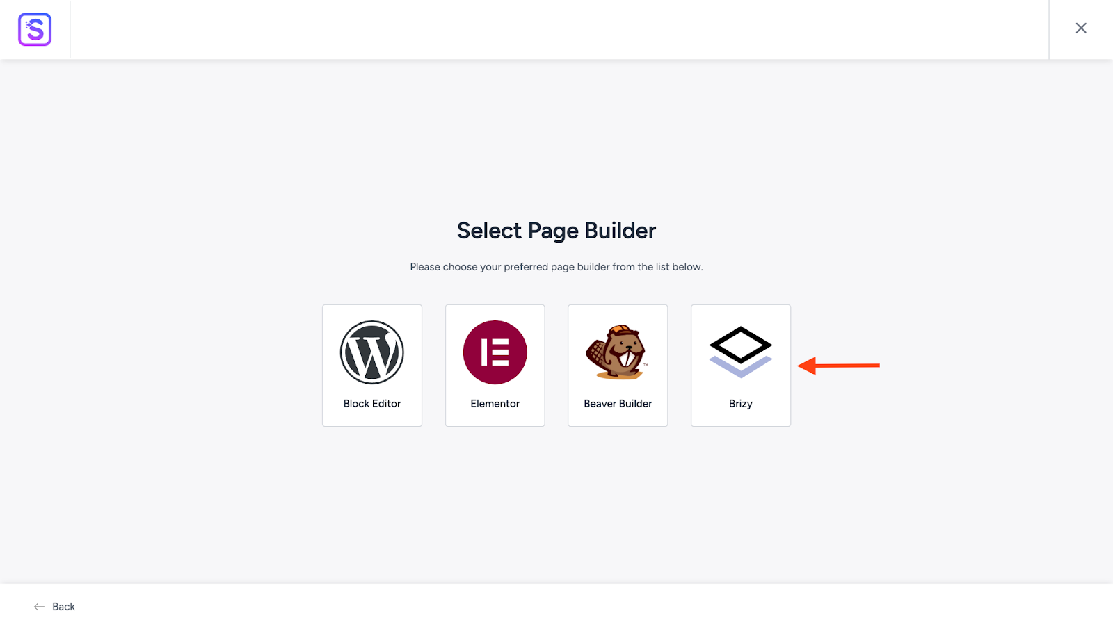 Select Brizy Page Builder
