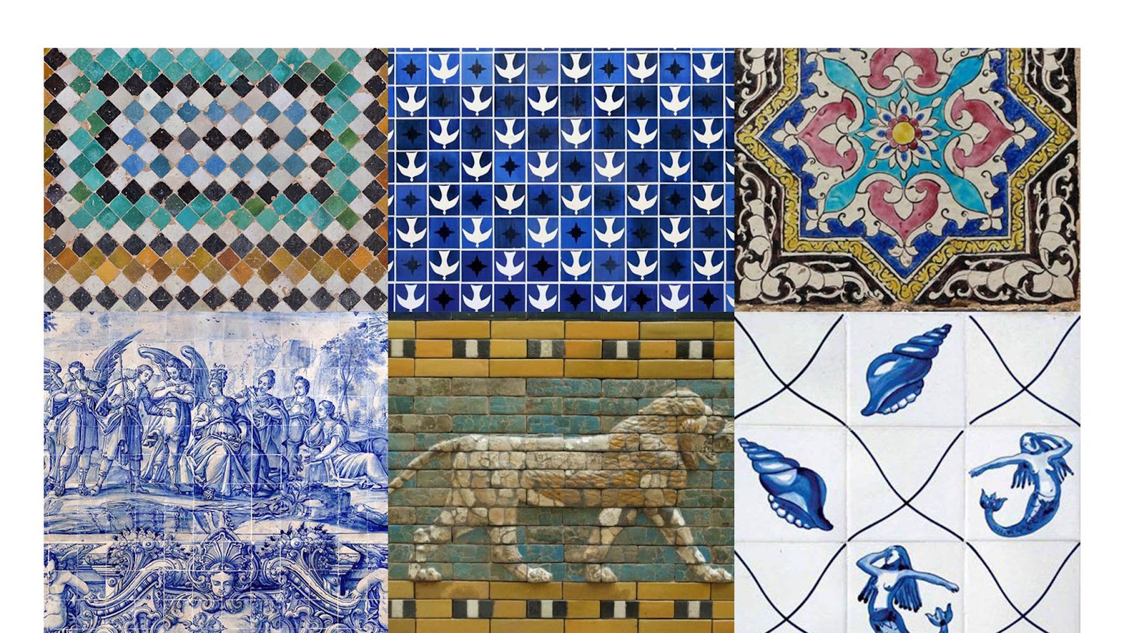 Conjunto de azulejos históricos para ilustrar a história dos azulejos