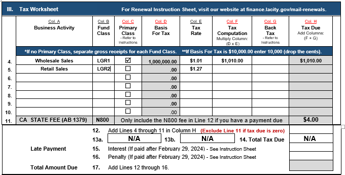 Picture of 2024 Business Tax Renewal Form Section 3