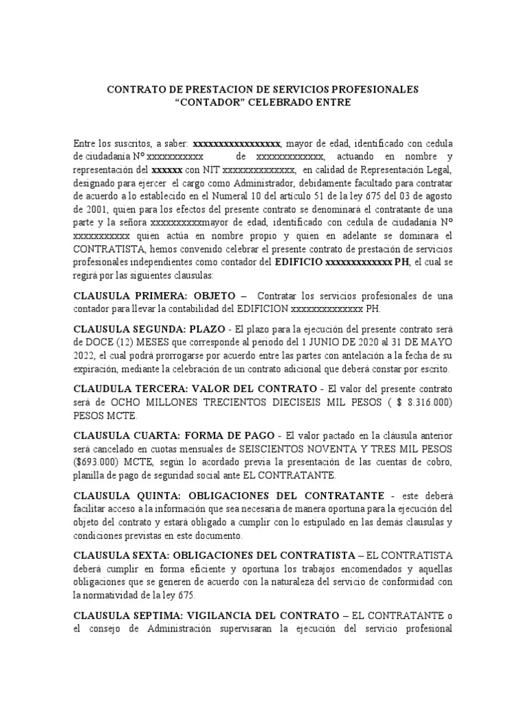 Modelo de Contrato de Honorarios con Contador