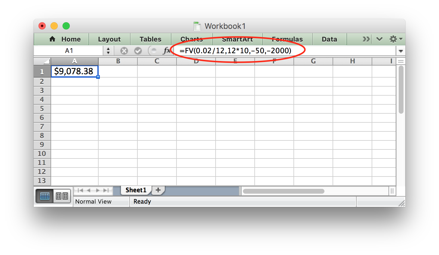 Excel sheet showing the above calculation.