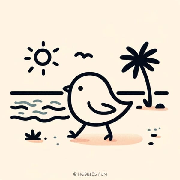 Easy Bird Walking on the Beach Drawing