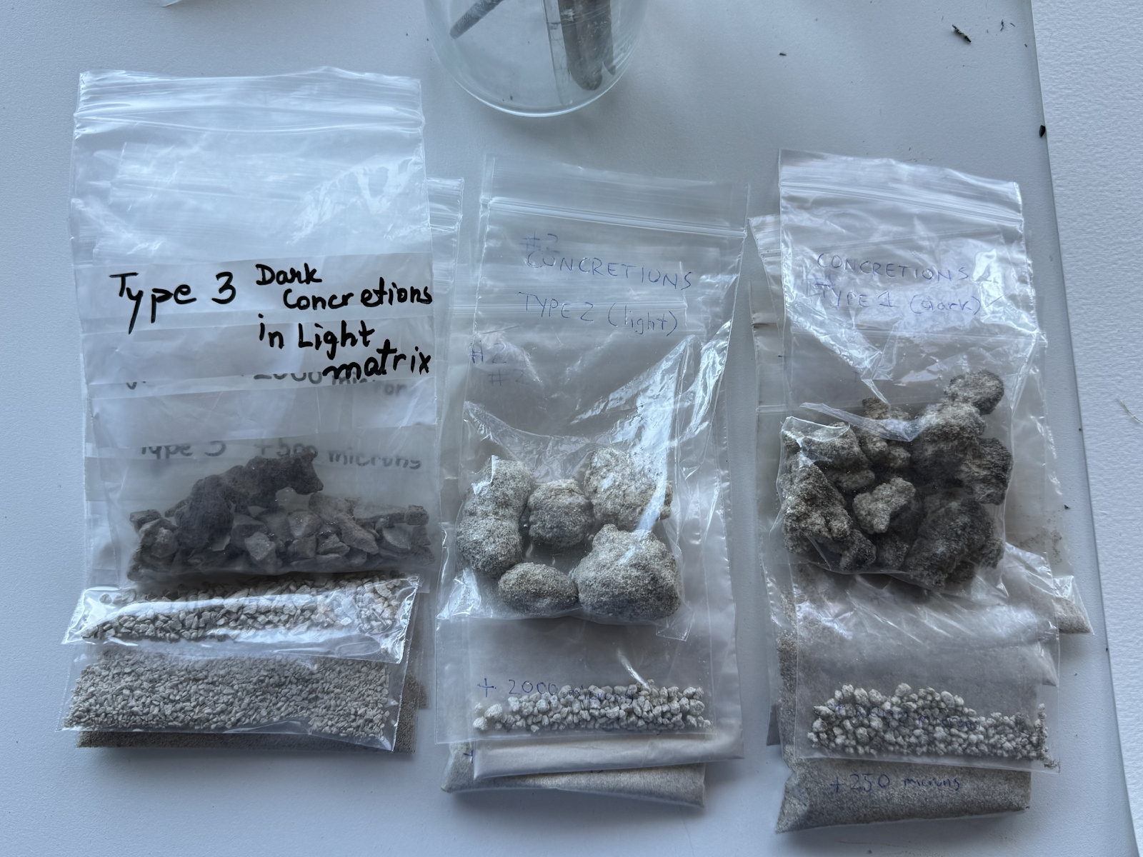 A group of bags of different types of soil Description automatically generated