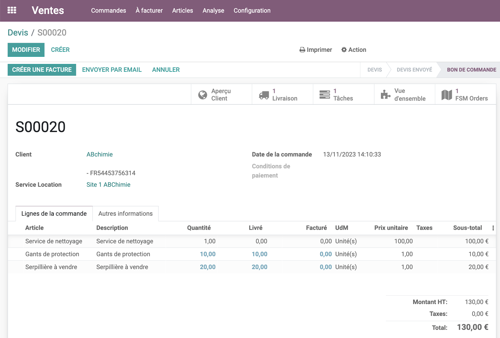 Commandes et facturation des interventions - Odoo Field Service