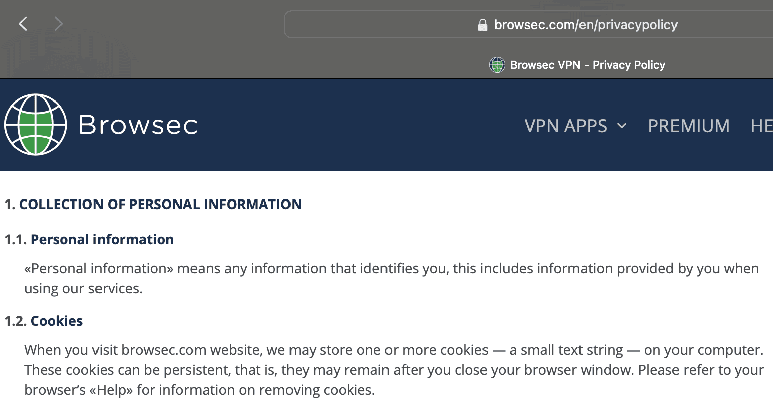 VPN Privacy Policy beginning