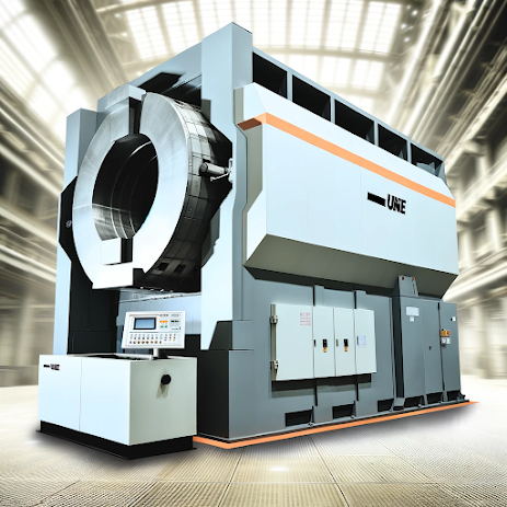 Uni Abex's state-of-the-art horizontal centrifugal casting machine in an industrial setting