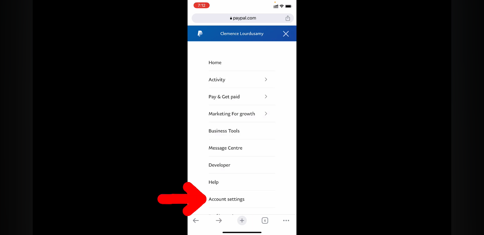 Remove Your Email from PayPal Mobile App choose account