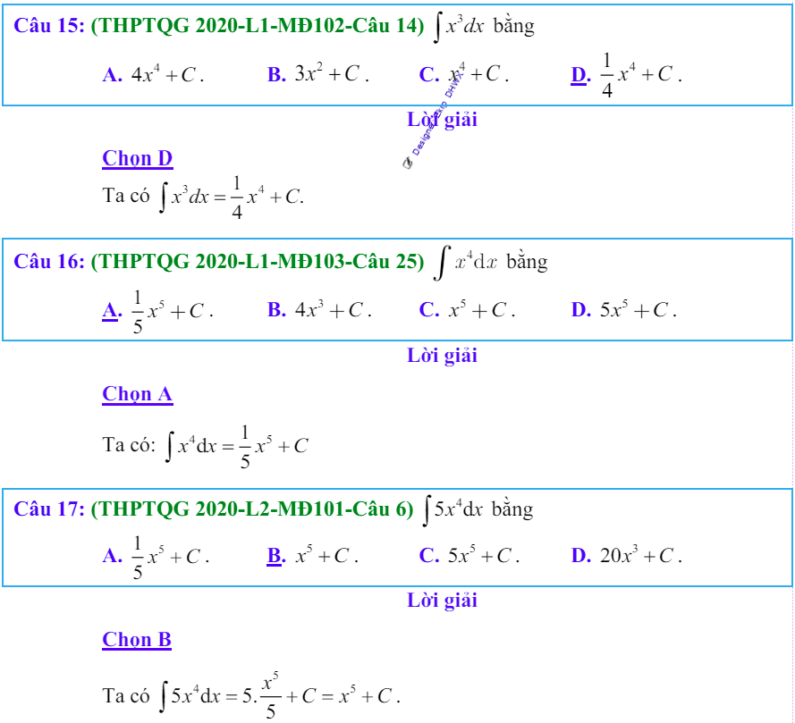 Công thức Nguyên hàm và bài tập từ đề thi có giải chi tiết