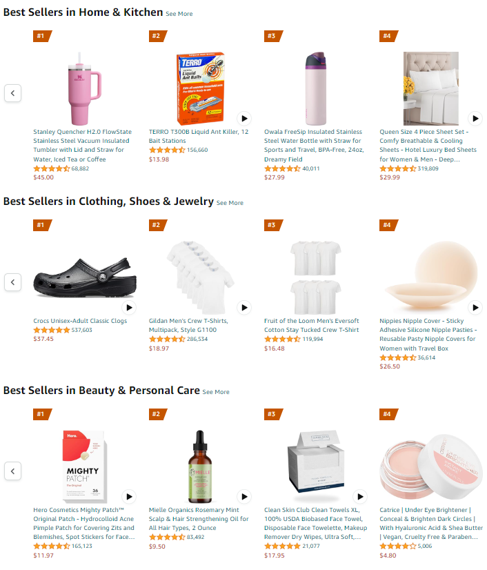 Best Sellers page shows what products sell the most on Amazon