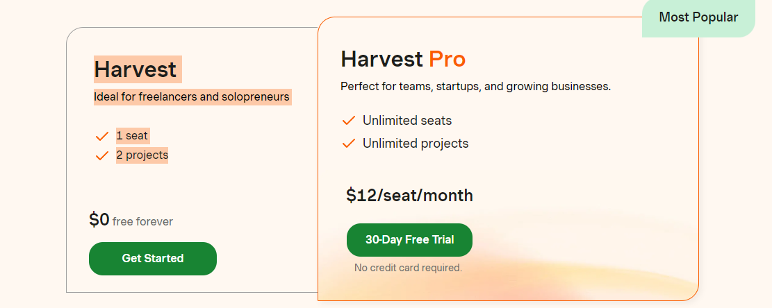 Pricing Plans for Harvest