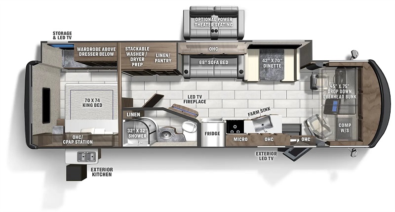 2024 best Class A motorhomes for full-timers Coachmen Mirada 32LS floor plan