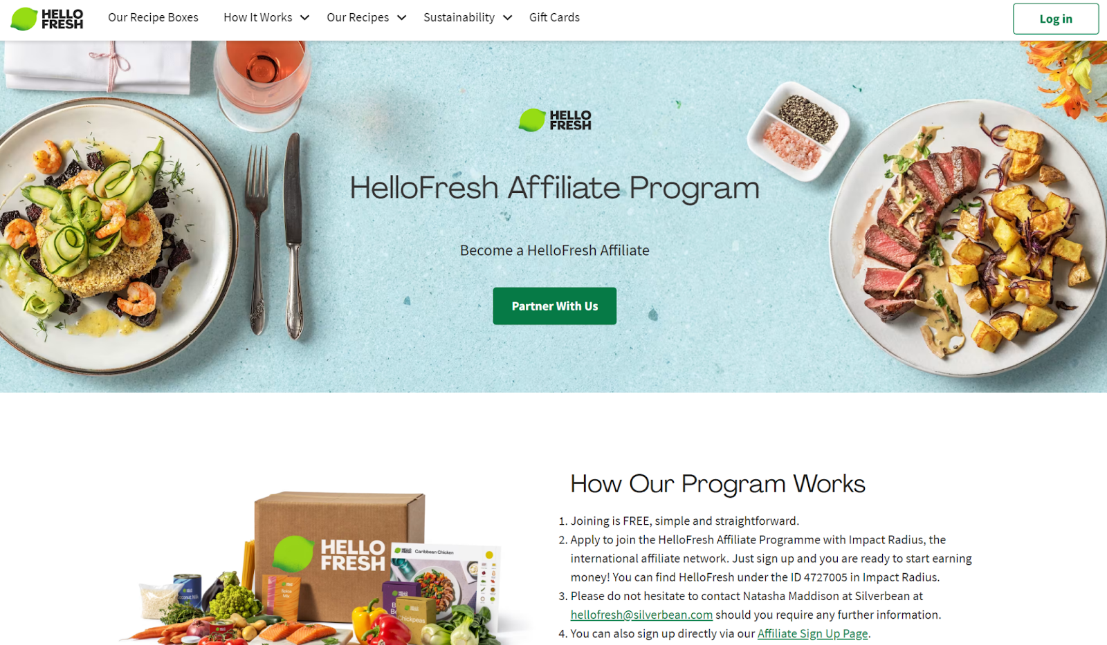 Hellofresh affiliate program homepage