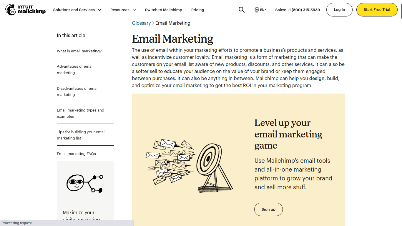 Screenshot of MailChimp email marketing glossary