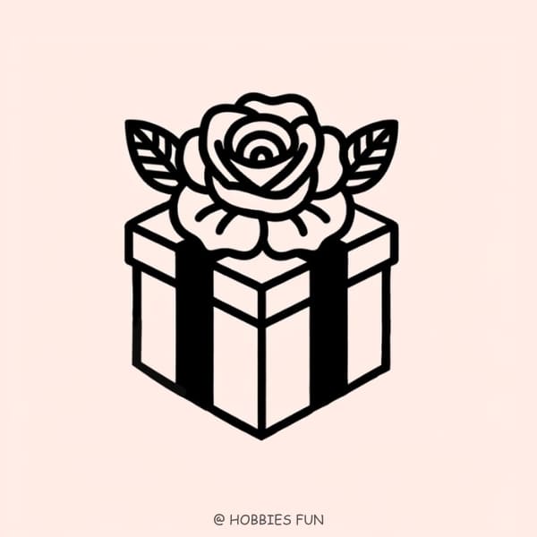 Cute Rose on Gift Box Drawing