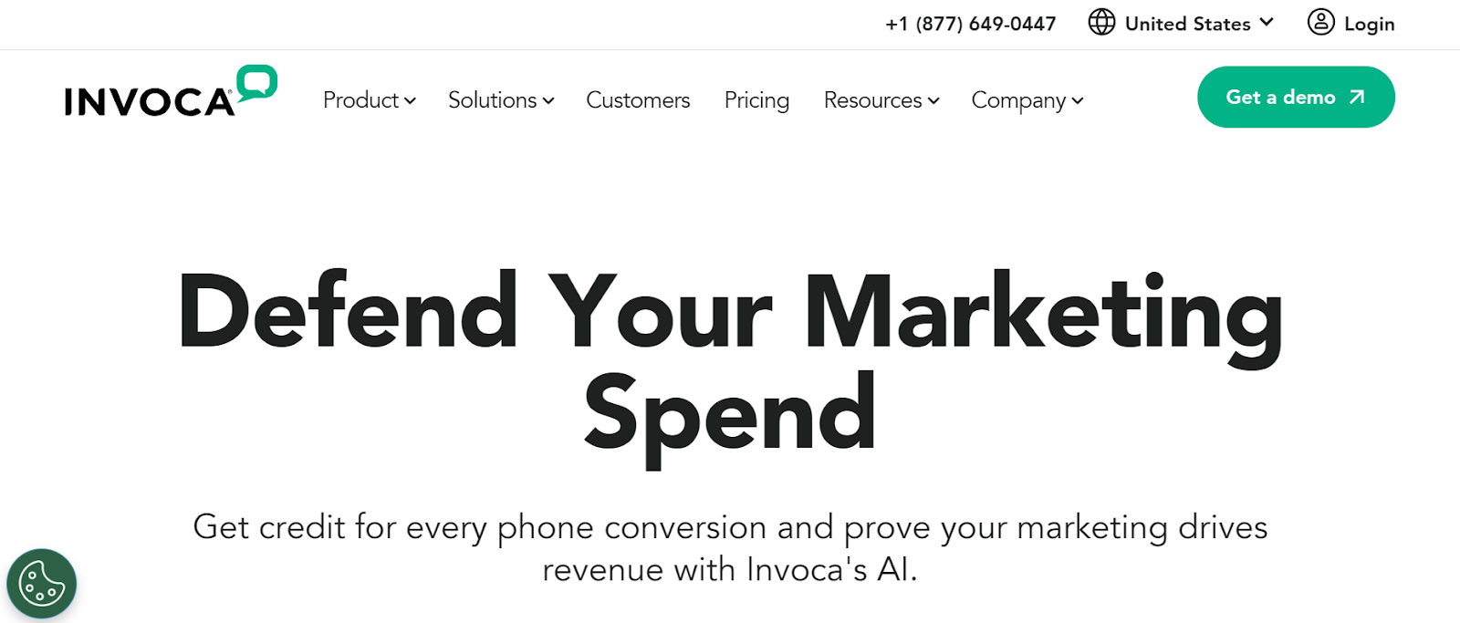 Invoca website snapshot highlighting the services it provides.