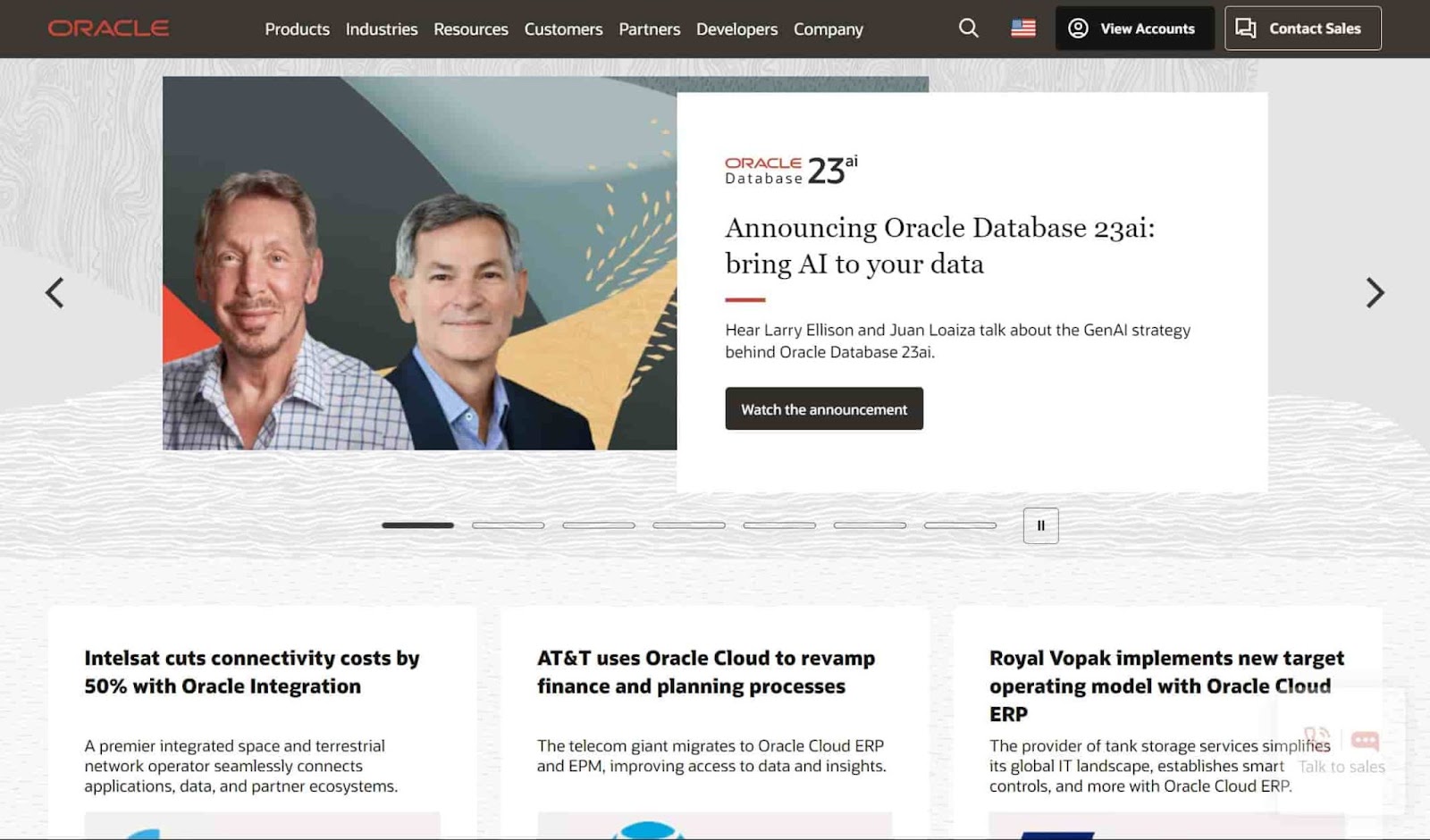 Screenshot of Oracle Marketing website