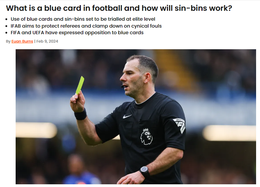 الهدف من استخدام البطاقة الزرقاء في كرة القدم