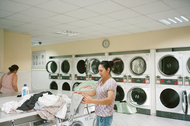 A laundromat in use.