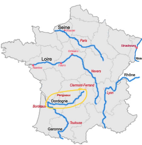 Carte de la rivière de la Dordogne en paddle