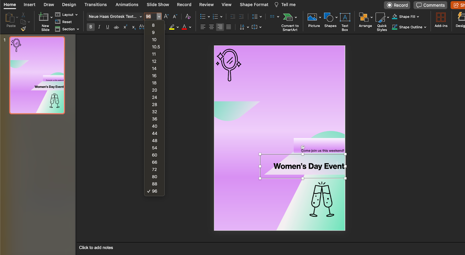 Powerpoint slide for Women's day event
