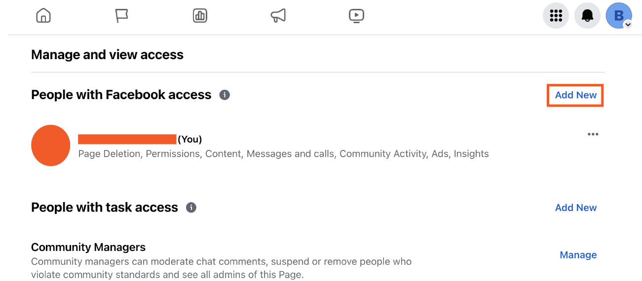 Preview of where page admin can add new users to Facebook page