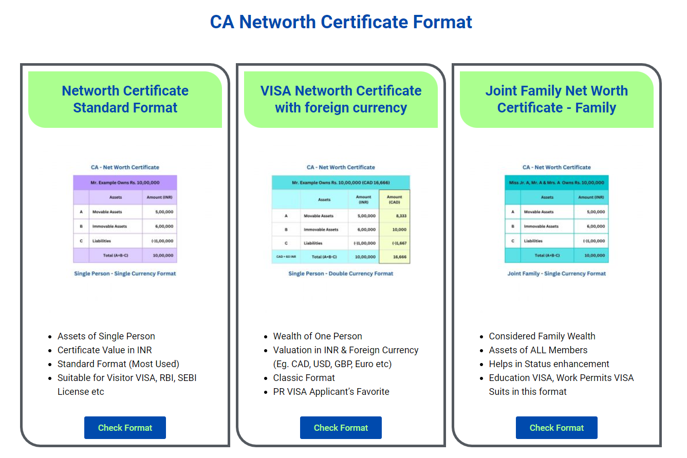 Net Worth Certificate for VISA