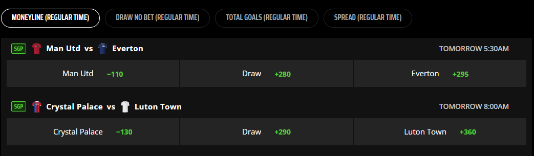 Soccer three-way moneyline