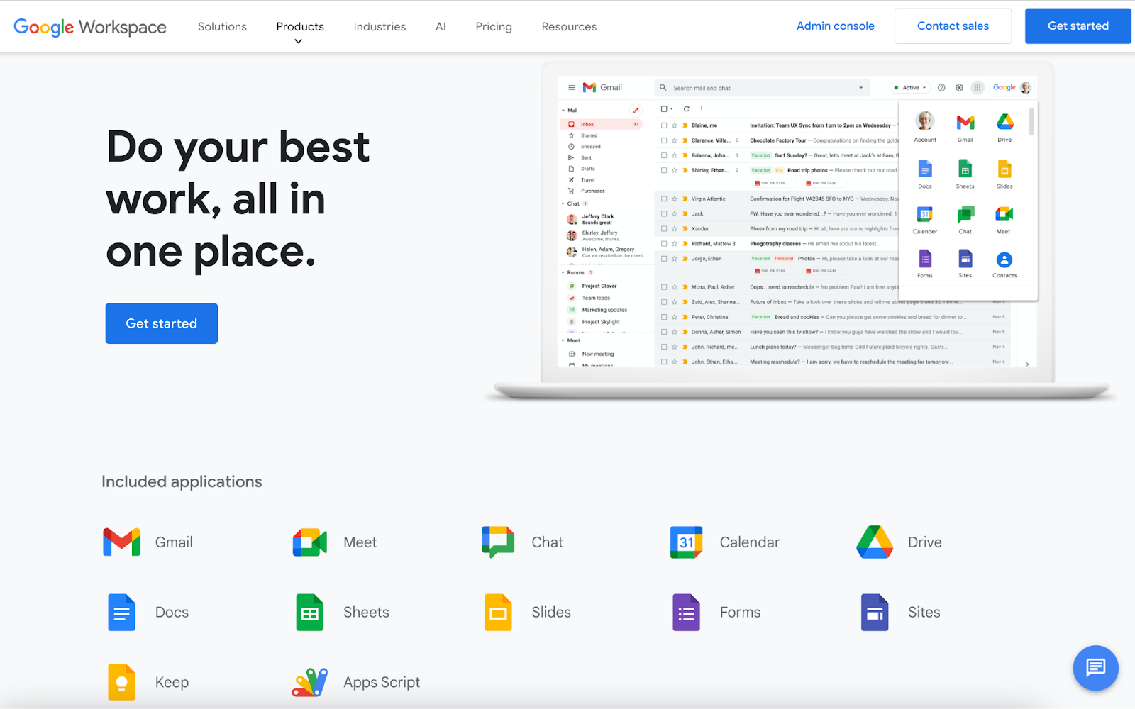google workspace products page on website