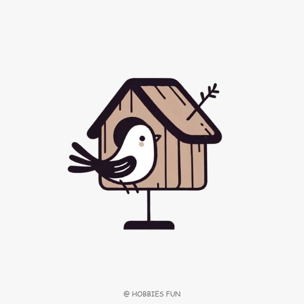 easy to draw bird, Bird with Birdhouse