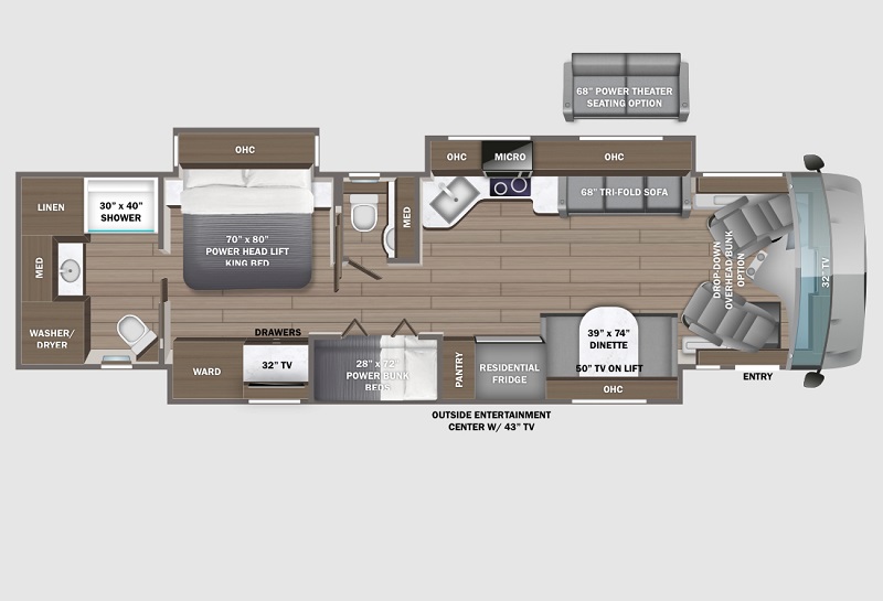 2024 best Class A motorhomes for full-timers Entegra Coach Reatta XL 39BH floor plan