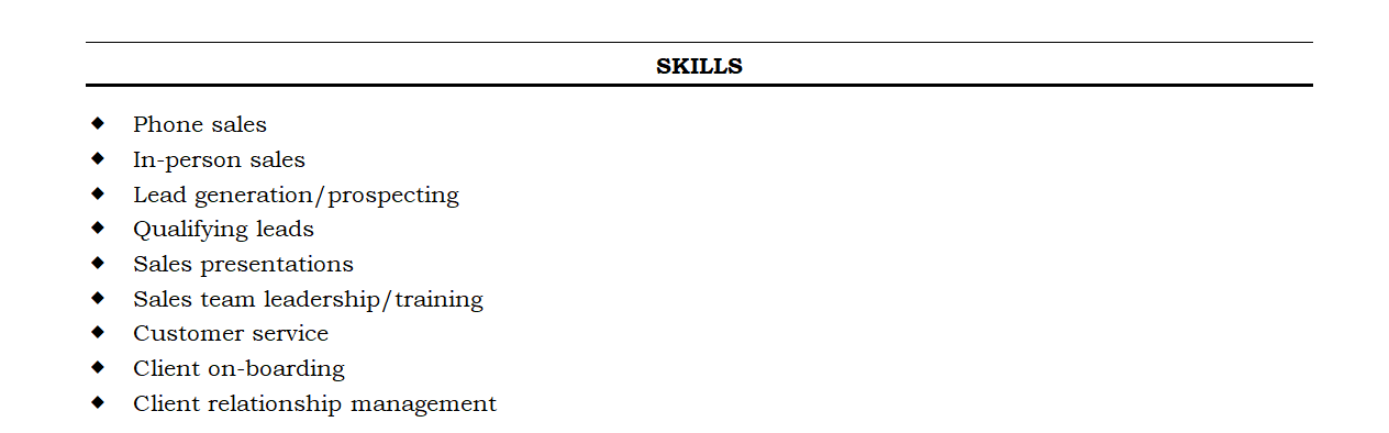 resume example showing skills