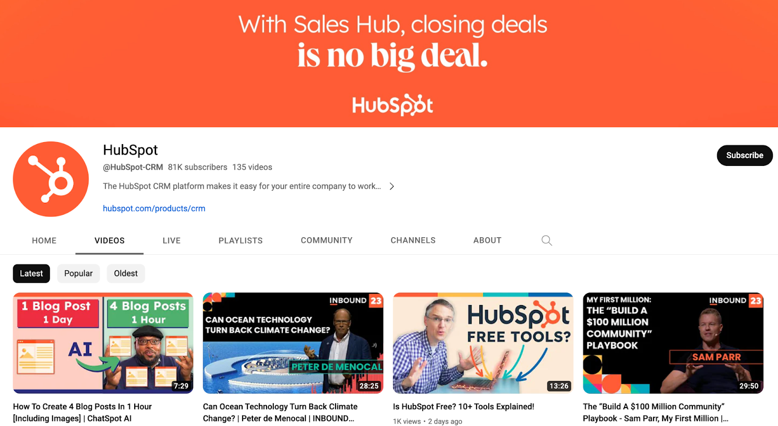 marketing types, HubSpot YouTube channel