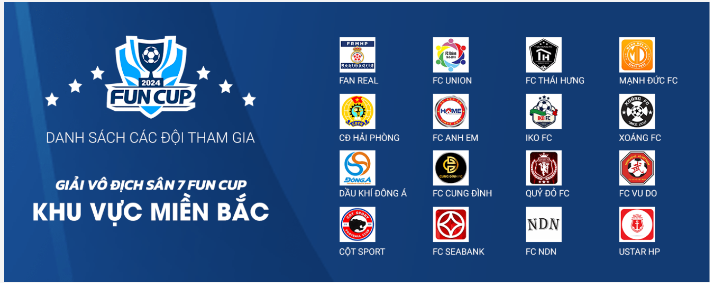 Danh sách các đội tham gia Fun Cup 2024 khu vực miền Bắc