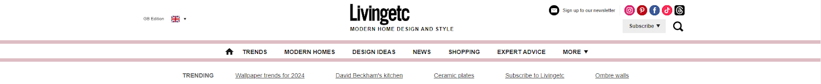Header of the Livingetc website.