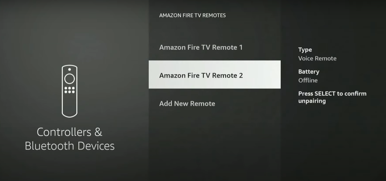 unpairing the remote from Fire Stick