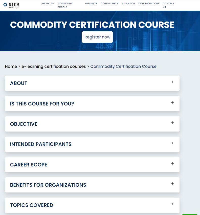 Commodity Certification Course by NICR