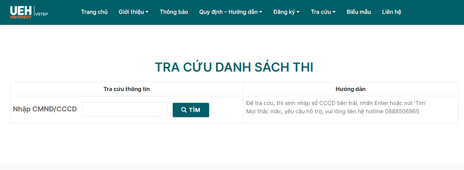 Tra cứu danh sách thi tại UEH