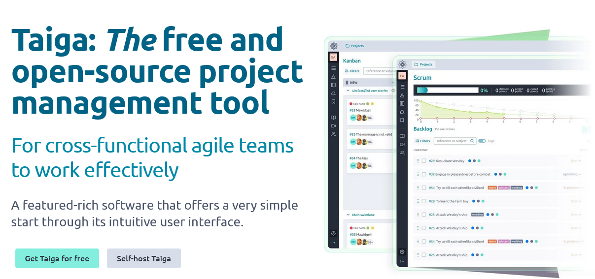 image showing Taiga as free online project management software