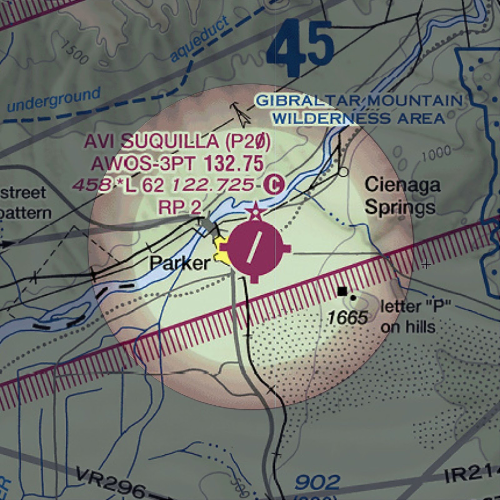 A diagram depicting Class E airspace transition areas on a sectional chart. This is known as a "vignette."