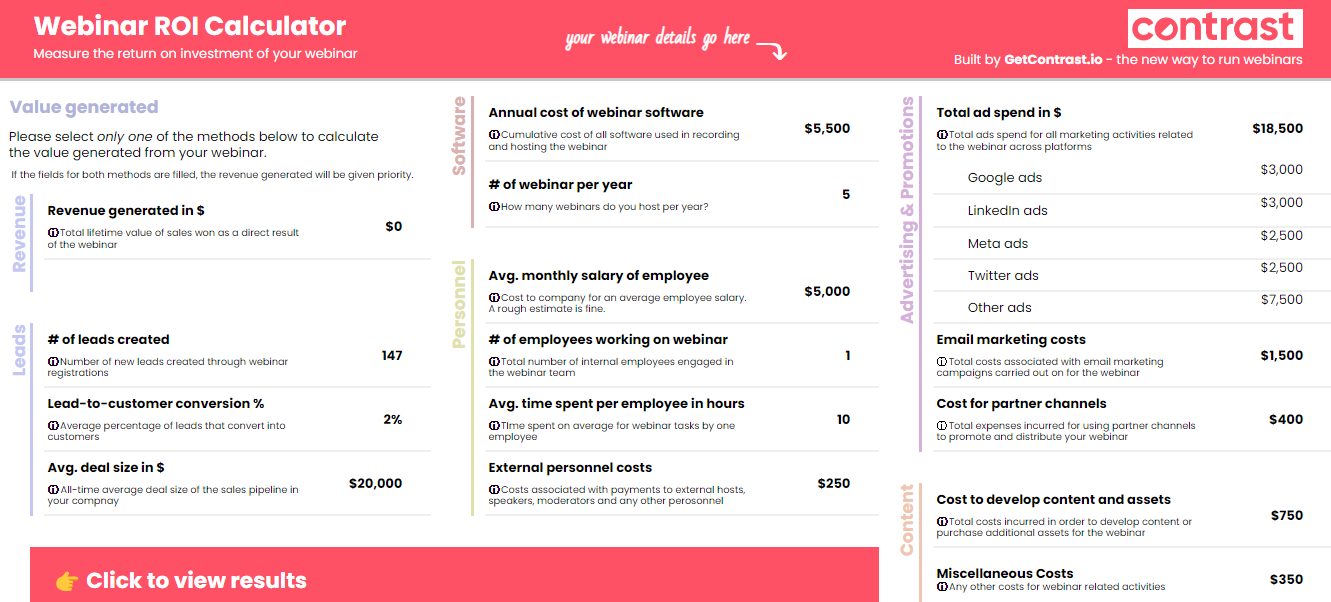 Contrast’s Webinar ROI Calculator - Free downloadable