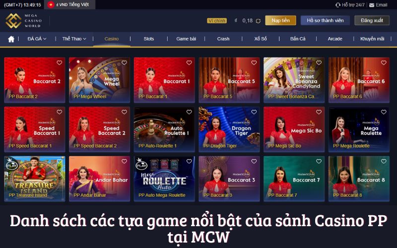 Danh sách các tựa game nổi bật của sảnh Casino PP tại MCW