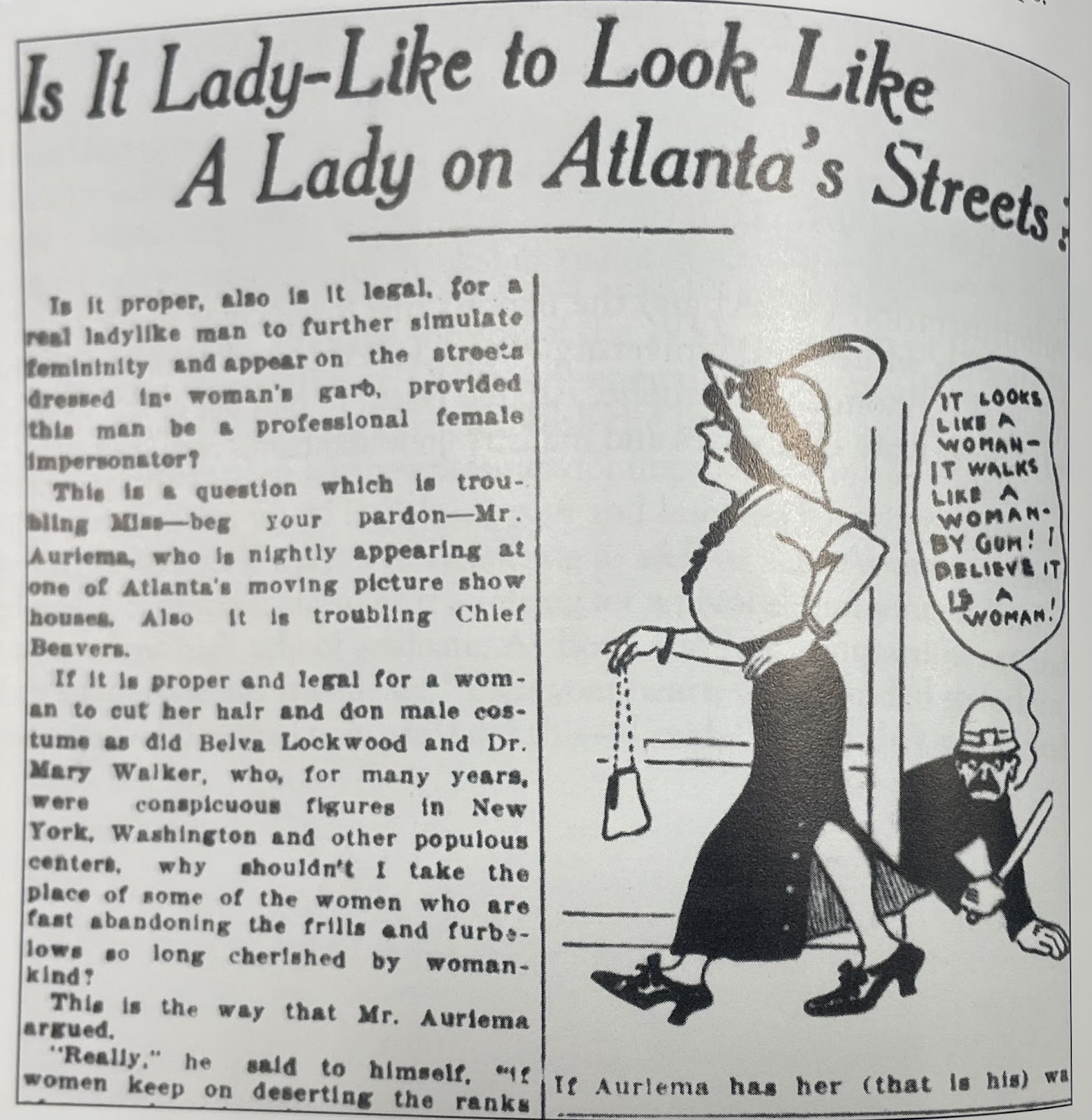 1913 Atlanta Constitution Article on "cross-dresser"