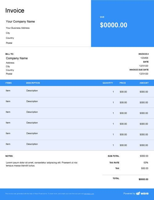 An example of Wave Invoice Template
