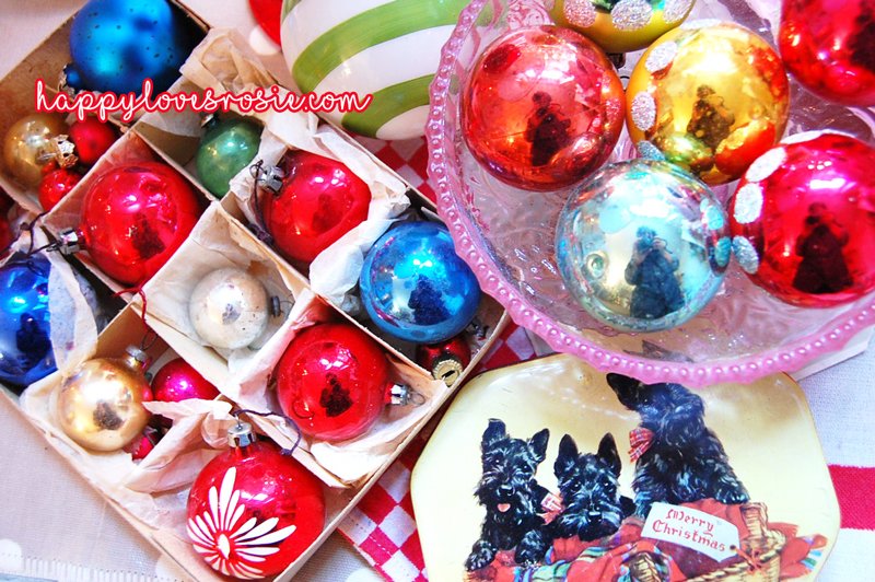 vintage christmas baubles in boxes