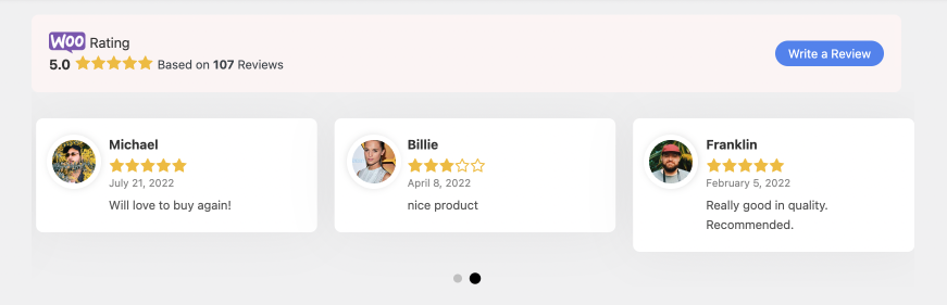 Product reviews WooCommerce